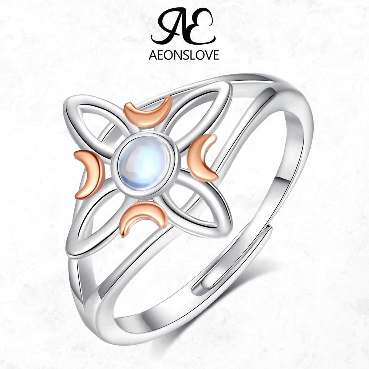 AEONSLOVE Original 925 Sterling Silver Witches Knot Rings Women Moonstone Adjustable Ring Wicca Pagan Jewelry Protection Amulet
