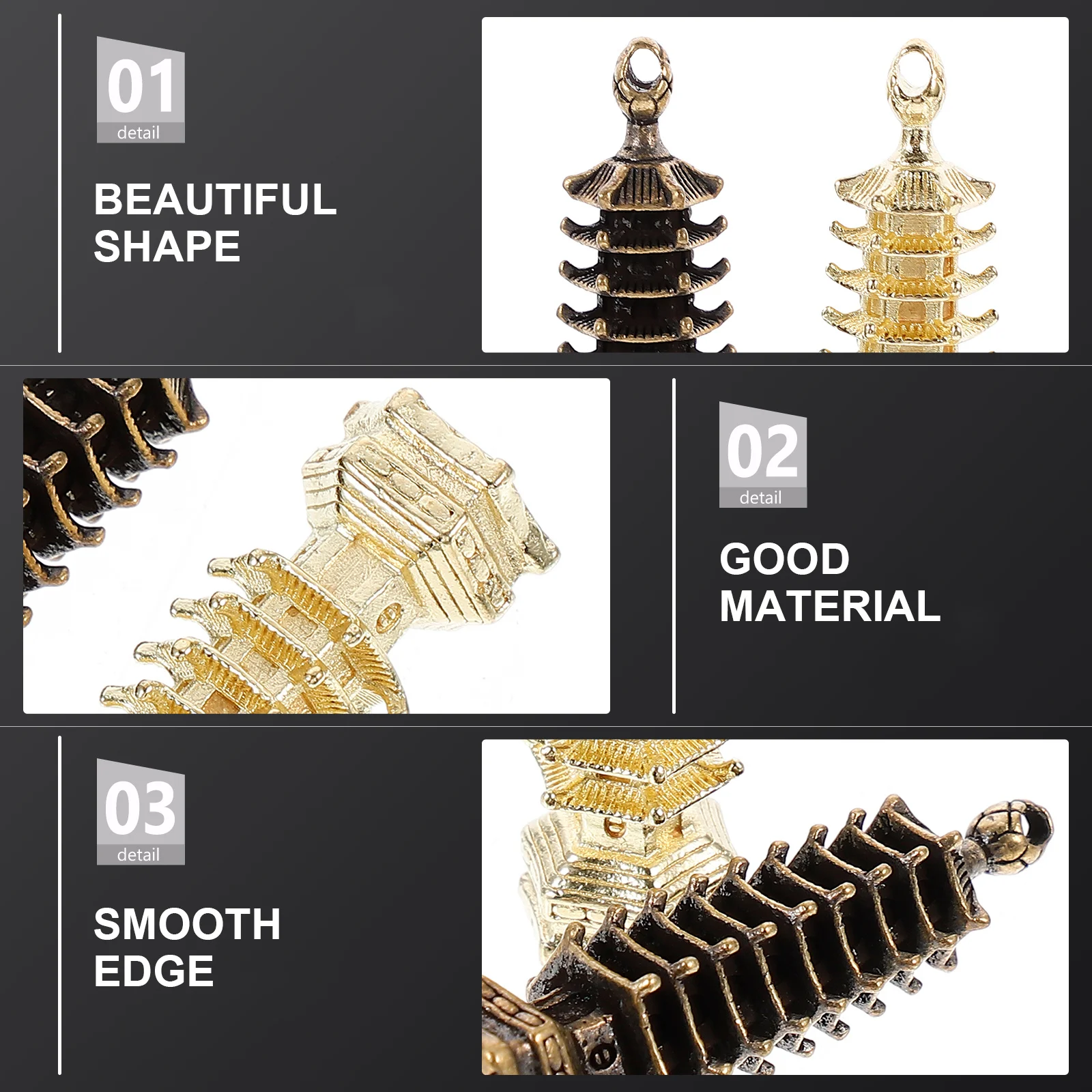 2Pcs Copper Tower Keychain Pendant Retro Charm Miniature Ornament for DIY Jewelry Craft Decoration Gift