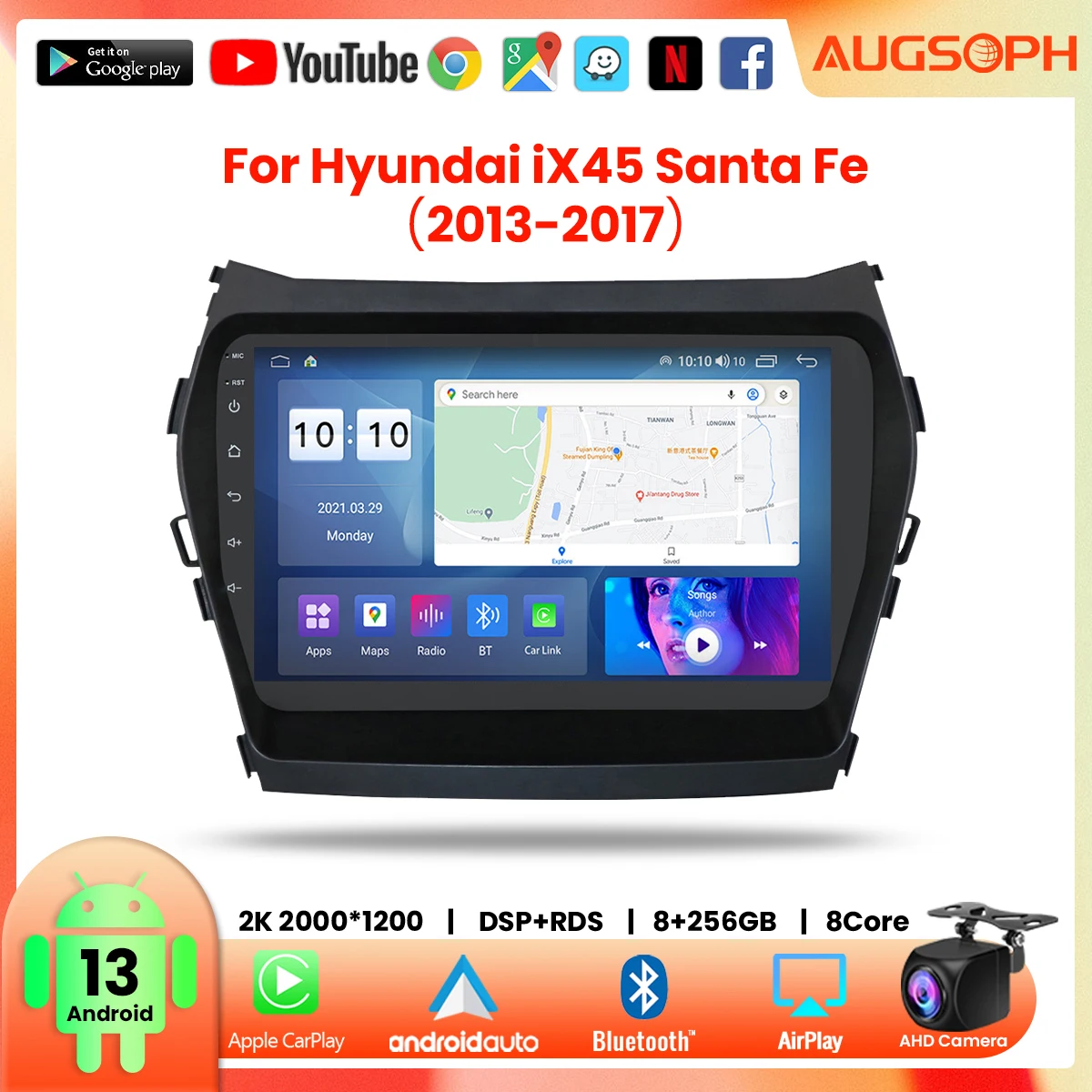 

Android 13 Car Radio For Hyundai IX45 Santa Fe 2013-2017, 9inch Multimedia Player With 4G Carplay & 2Din GPS Navigation