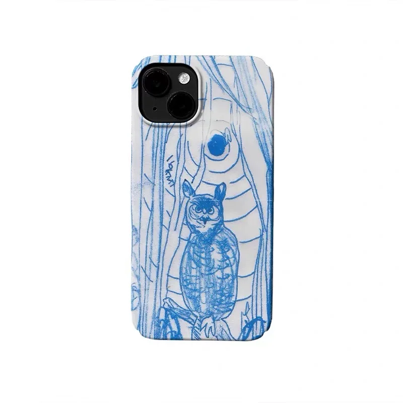 

Blue Crayon Owl Cartoon Phone Case for IPHONE 17 Air 16E 15 PROMAX 14 Plus 13 12 MINI 11 PRO 16Plus XR XS SE Acrylic Phone Cover
