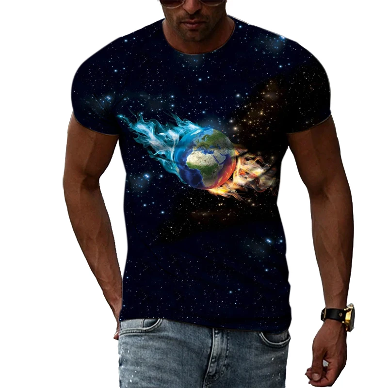 Summer Cosmic Planet Landscape Graphic t shirts For Men Fashion Personality Street Style 3D Printed O-neck Short Sleeve Tee Tops