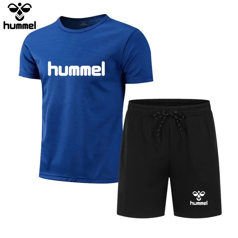 2024 New Brand HUMMEL Men\'s Sportswear Two-piece Summer Quick-drying Mesh Short Sleeve + Shorts Set Hawaii S-4XL