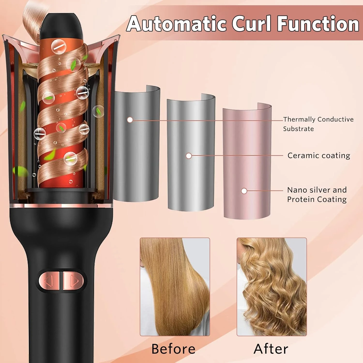 Perfect for salon-quality curls and waves, the elegant advanced black automatic hair curler features a convenient dual volta