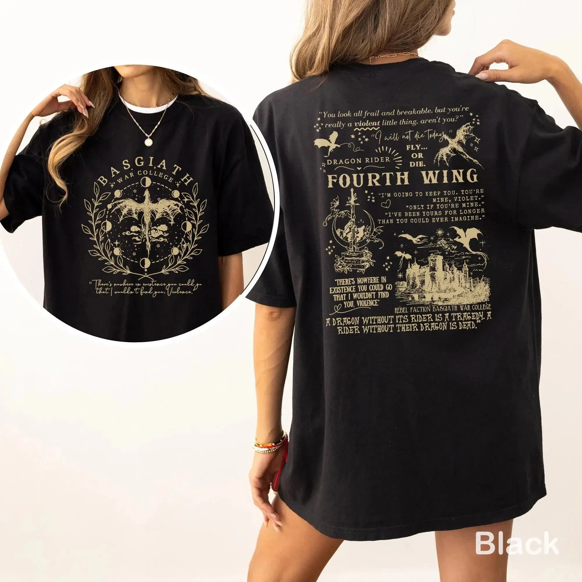 Violet Sorrengail, Artículos de Regalo para Lectores, Fourth Wing, Basgiath War College, Diseño PNG de Dragón, Fly or Die, Rebecca Yarros, Tops