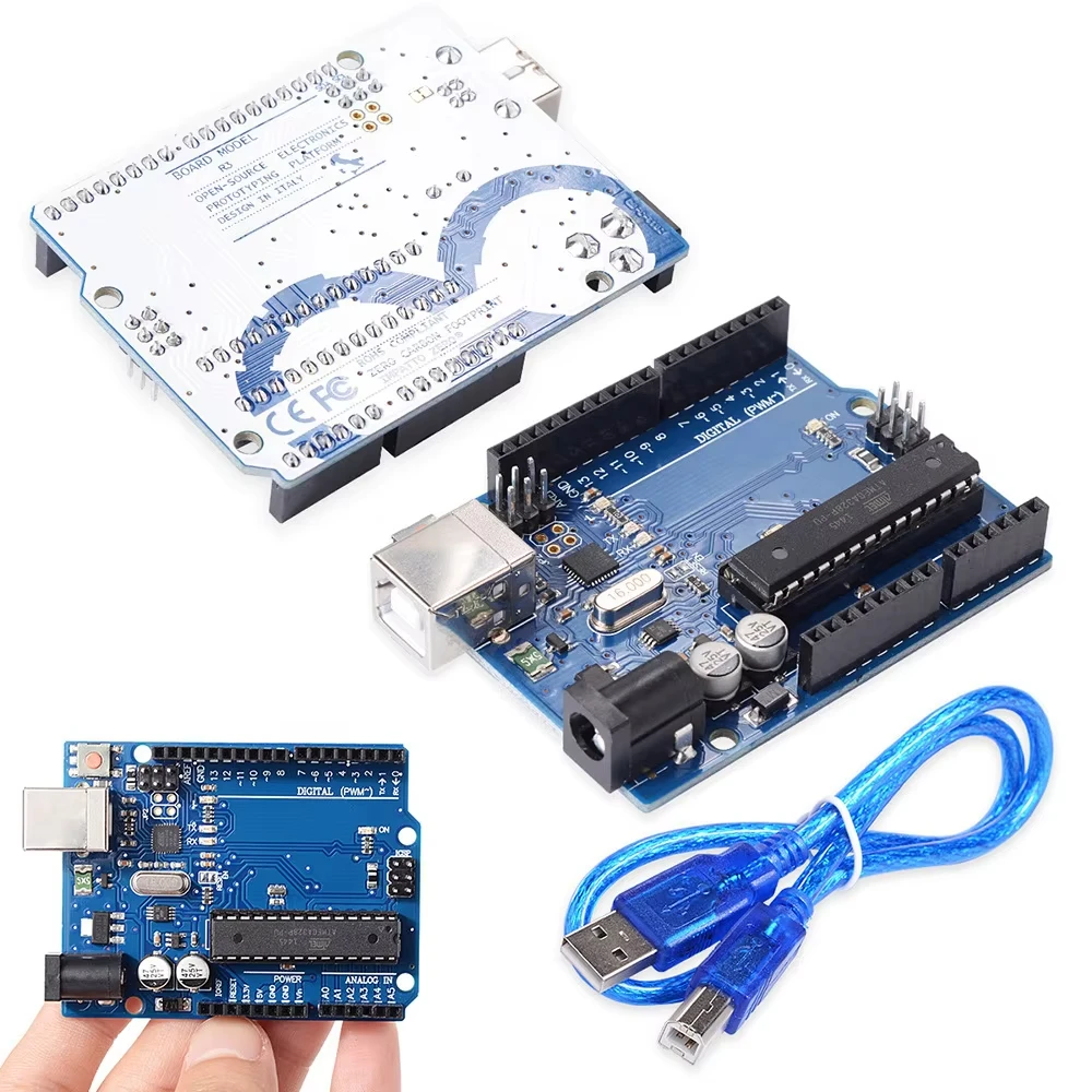 Placa de desarrollo UNO R3 DIP de alta calidad, ATmega328P AVR con Cable USB, Kit de Inicio Diy para Arduino