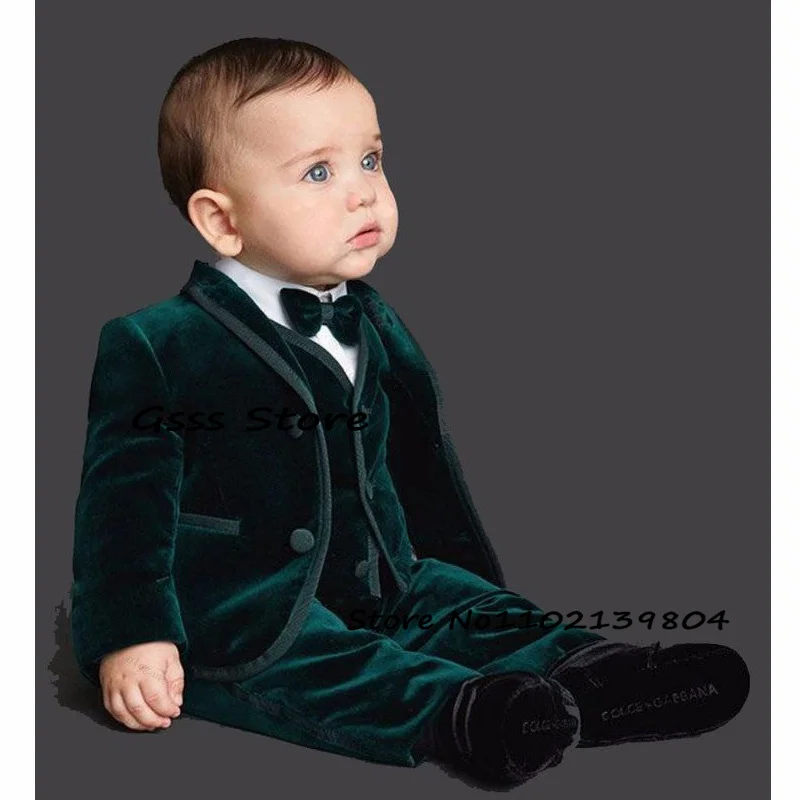 Boys Suit Velvet 3 Piece Formal Blazer Pants Vest Kids Jacket Wedding Tuxedo Child Custom Suit комплекты для маленьких мальчиков