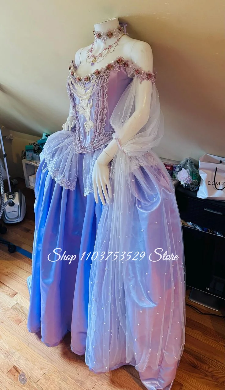 

Индивидуальное винтажное вечернее платье в викторианском стиле, фиолетовое, с 3D цветочным корсетом и кружевом, для особых случаев, выпускного вечера 2026