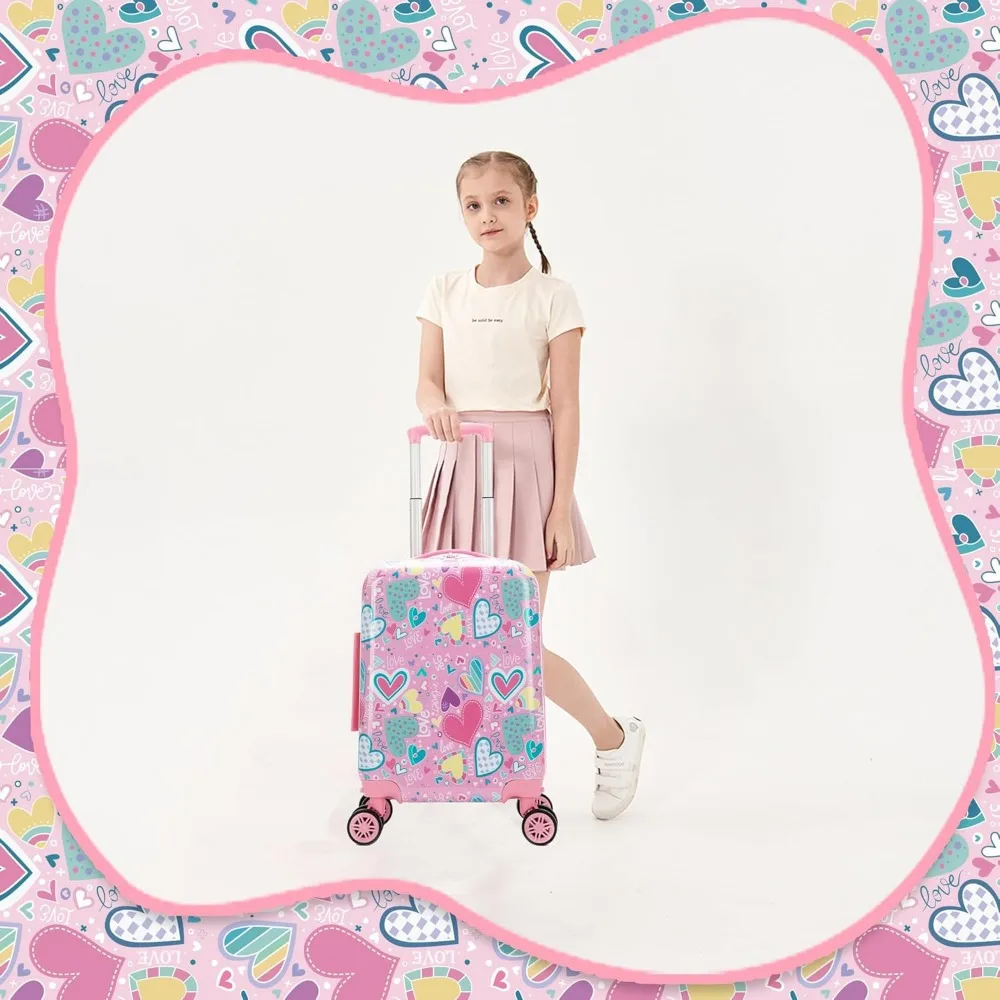 Kid's Luggage Set 16inch 2 Piece Suitcase Set Hardside Luggage with Spinner Wheels Girls Carry on Toddler Travel Rolling Suitcas