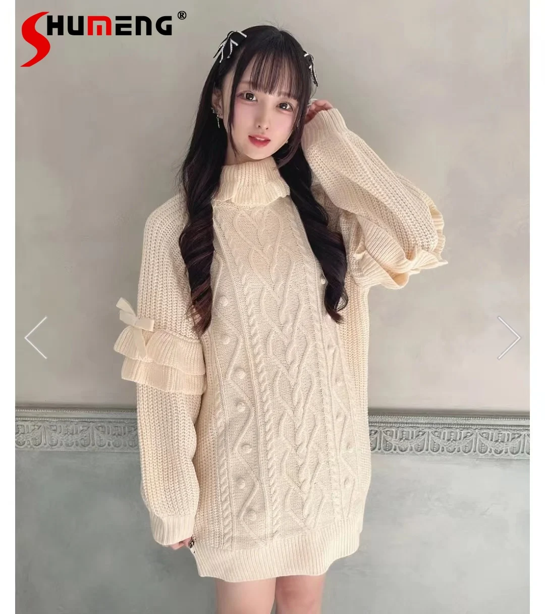 Japanese Style Autumn Winter Single Long Sleeve Turtleneck Sweater Sweet Sweater for Women Knitted Casual Loose Pullover Sweater