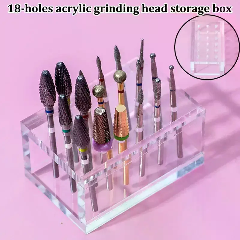 18 Hole Acrylic Nail Drill Bits Holder Polishing Head Storage Board Nail Grind Head Organizer Empty Container Manicure Tool