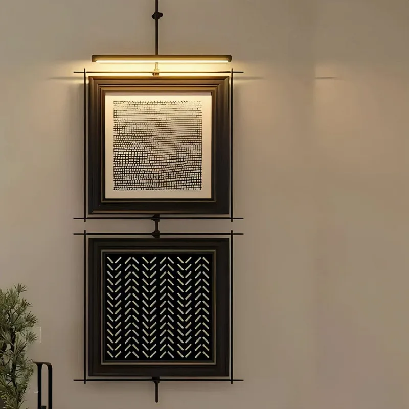 minimalist wall living room porch hanging picture hanging rod pendant background wall model room metal rod