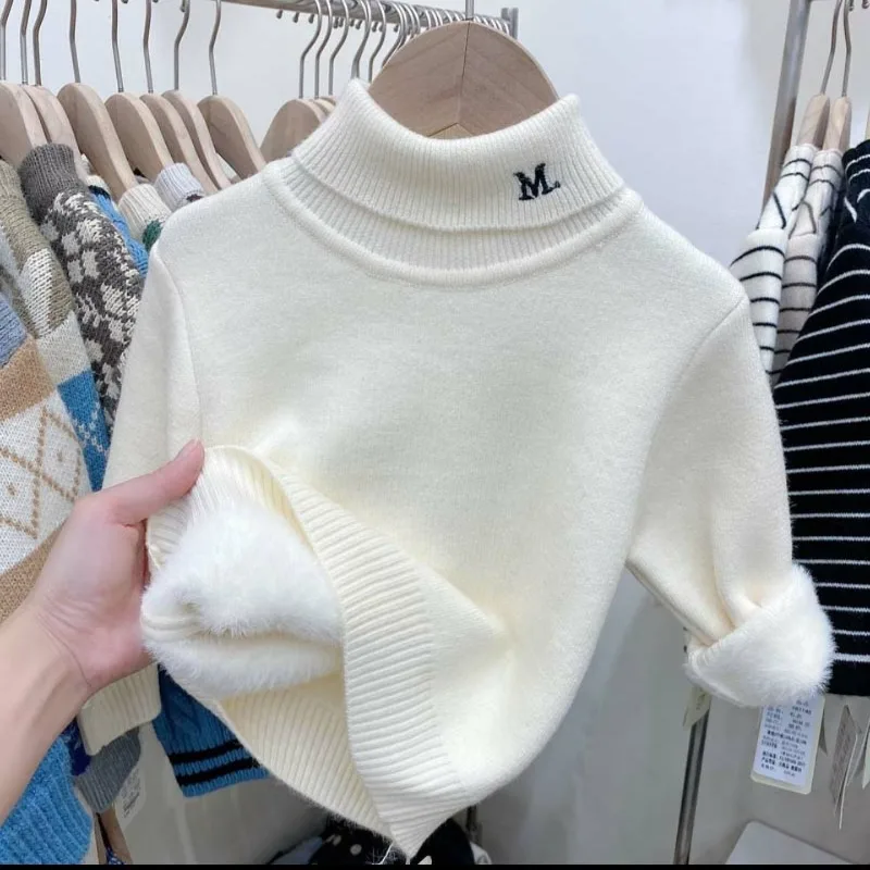 Jersey de cuello alto para niños, suéteres de manga larga de lino, ropa cálida y gruesa, Tops sólidos, moda de otoño e invierno