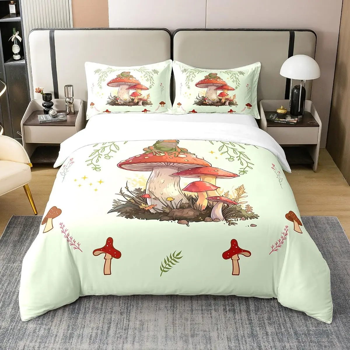 Mushroom Bedding Set para crianças e adultos, Comforter Set, Impresso Quilt Bed Set, Botanical Plant Theme, 265x228cm, 260x220cm