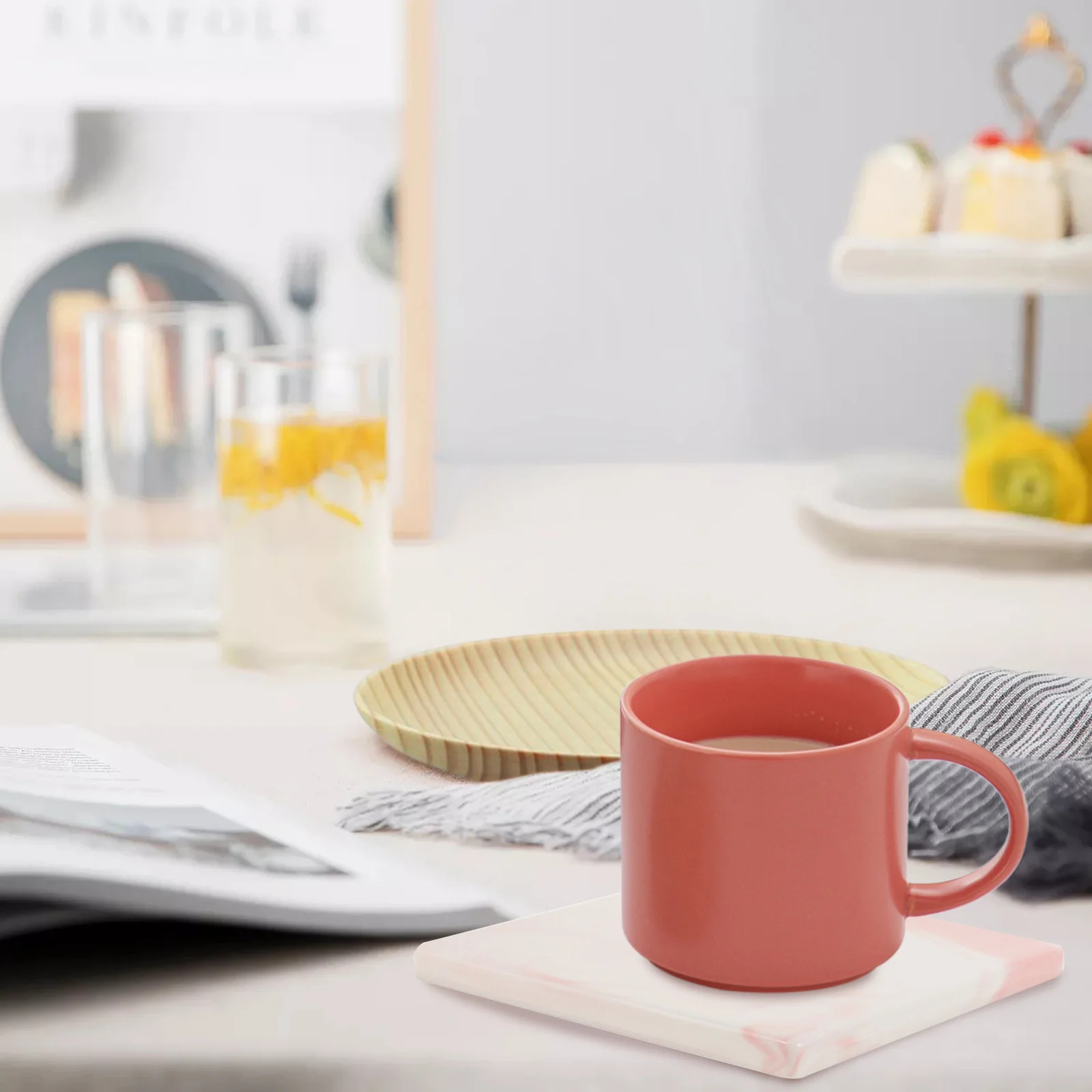 

4Pcs Decorative Marble Coaster Set Sturdy Ceramic Cup Pad Anti-Skid Surface Easy Clean for Office Home Party Use Heat Insulated