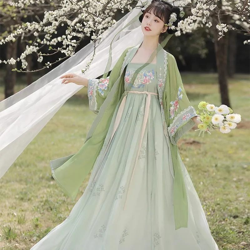 Song-Made Cheko Skirt Women's Han Chinese Clothing Adult Style Green Cardigan Super Ethereal and Flowy Ancient Costume Summer