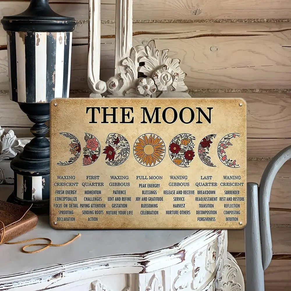 Moon Decor Witchy Wall Decor Ouija Boards Metal sign, Halloween Witch Decor Celestial Moon Phase Wall Decor Witchcraft Supplies,