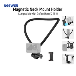 NEEWER Magnetic Neck Mount Holder with Phone Clip Compatible with GoPro Hero 12 11 10 MAX DJI Action 4 Insta360 iPhone Samsung