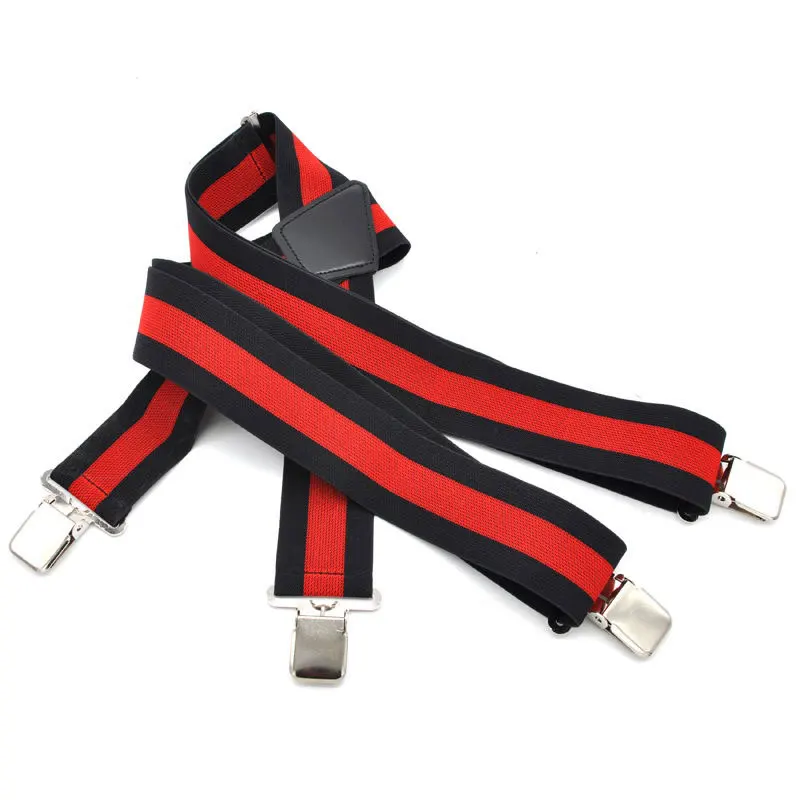 ストライプ メンズ サスペンダー X バック 幅 2 インチ、極太クリップ付き 調節可能なブレース メンズ サスペンダー