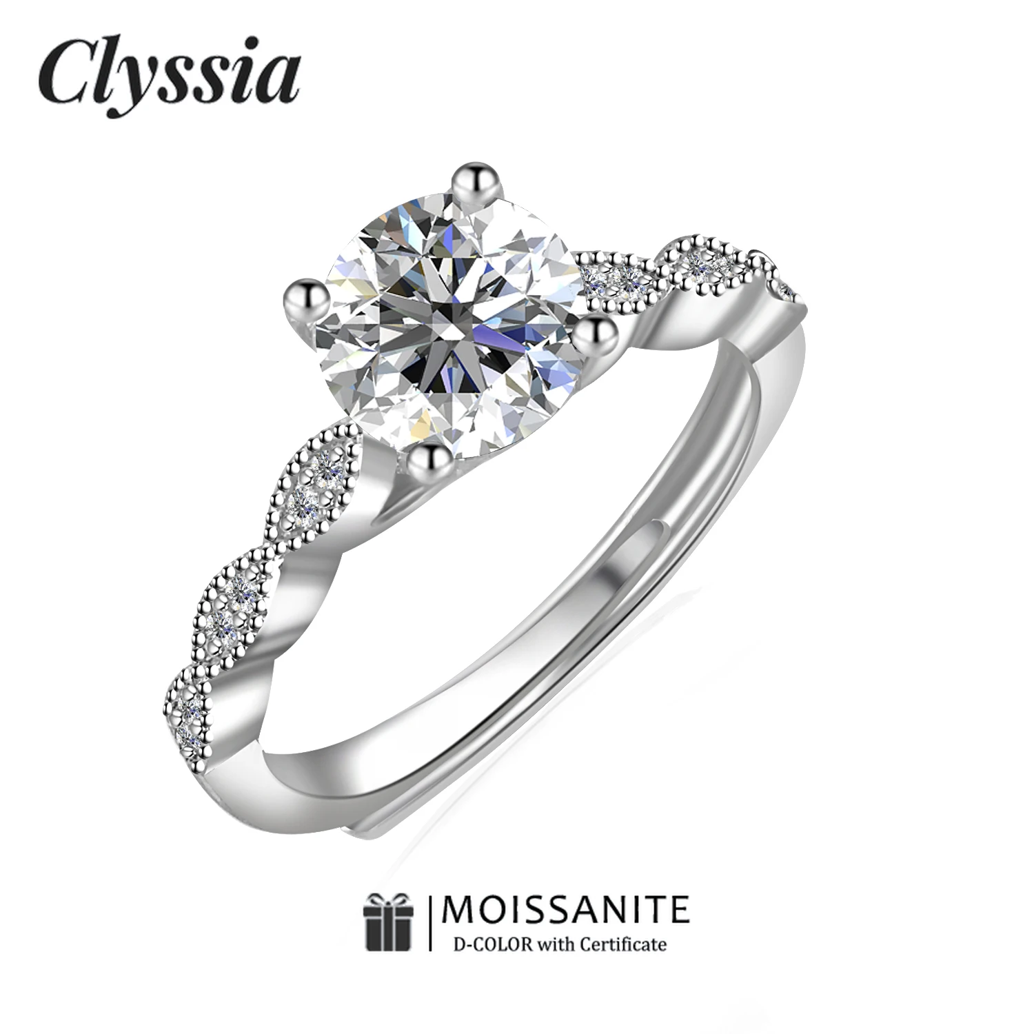 

CLYSSIA D Цвет Муассанит Регулируемый Открытый Размер Фея Кольцо Стерлингового Серебра 925 Изящные Ювелирные Изделия Подарок Для Свиданий с Сертифицированным GRA