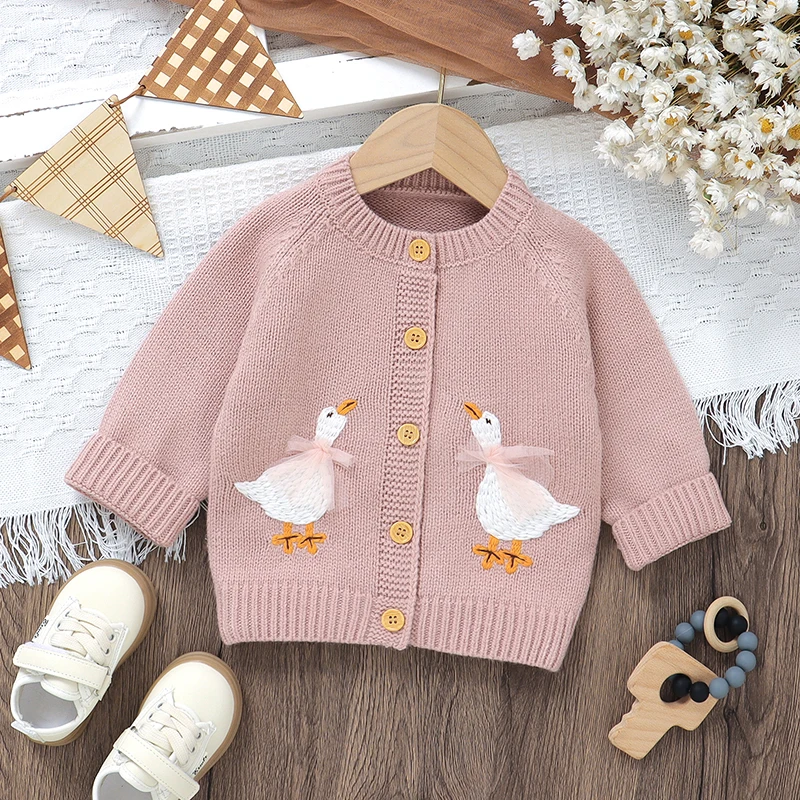 

Baby Sweater Knit Infant Boy Girl Cardigan Fashion Cute Cartoon Goose Newborn Children Clothes Long Sleeve Autumn Tops Outerwear