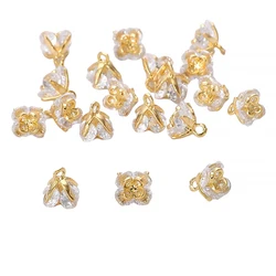 1pc Electroplated 14k Gold Coated Copper Inlaid Zircon Rose Small Flower Pendant DIY Jewelry Bracelet Earring Necklace