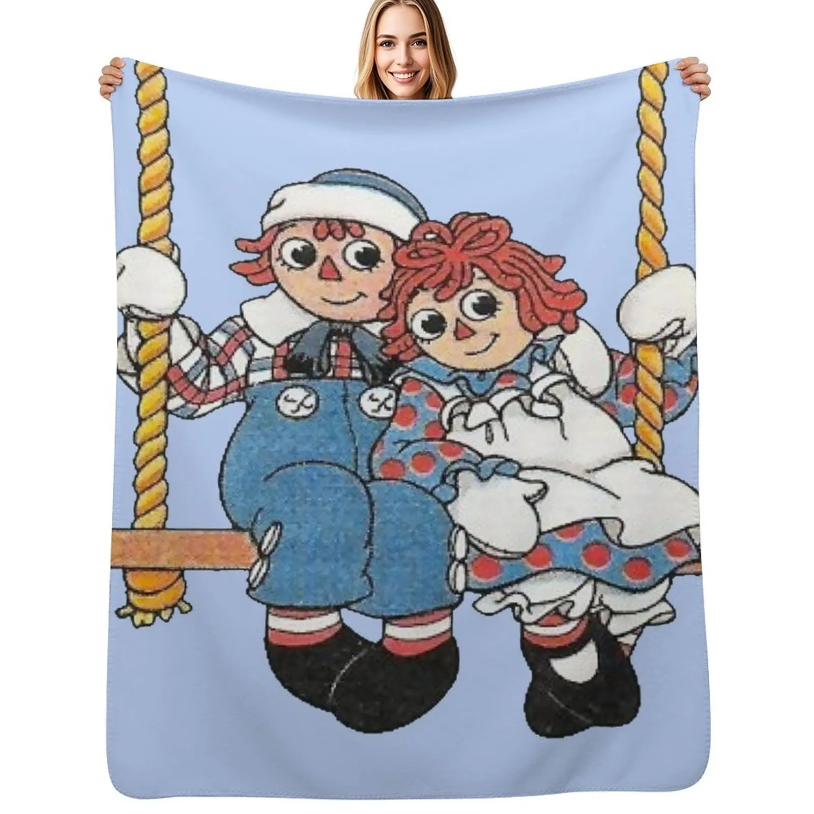 

Raggedy ann and andy on a swing Throw Blanket Vintage Beautifuls Quilt Baby Blanket