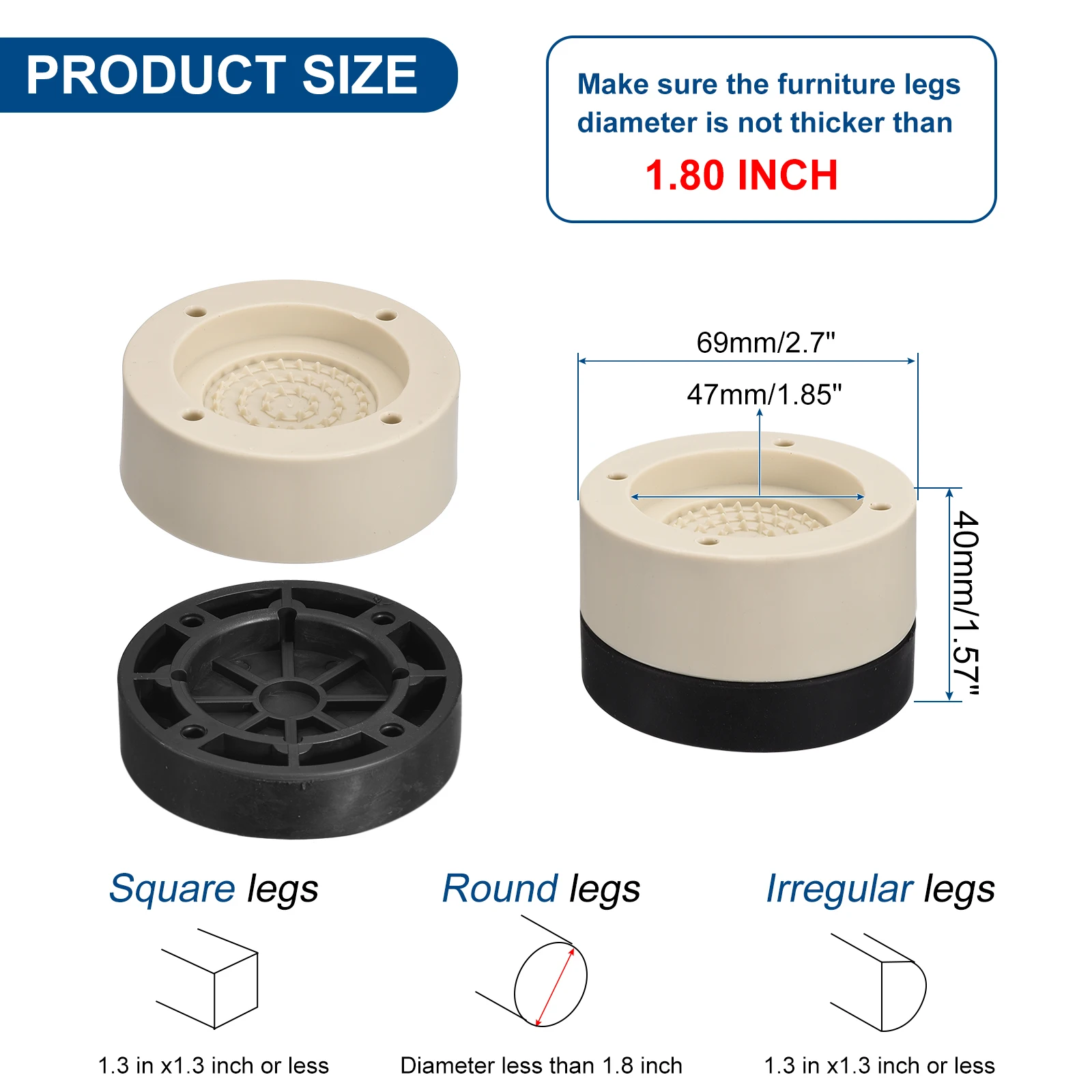 4Set Round Furniture Risers Height Adjustable Bed Lift Riser Heavy Duty Sofa Cabinet Leg for Furniture Accessories Apricot Black