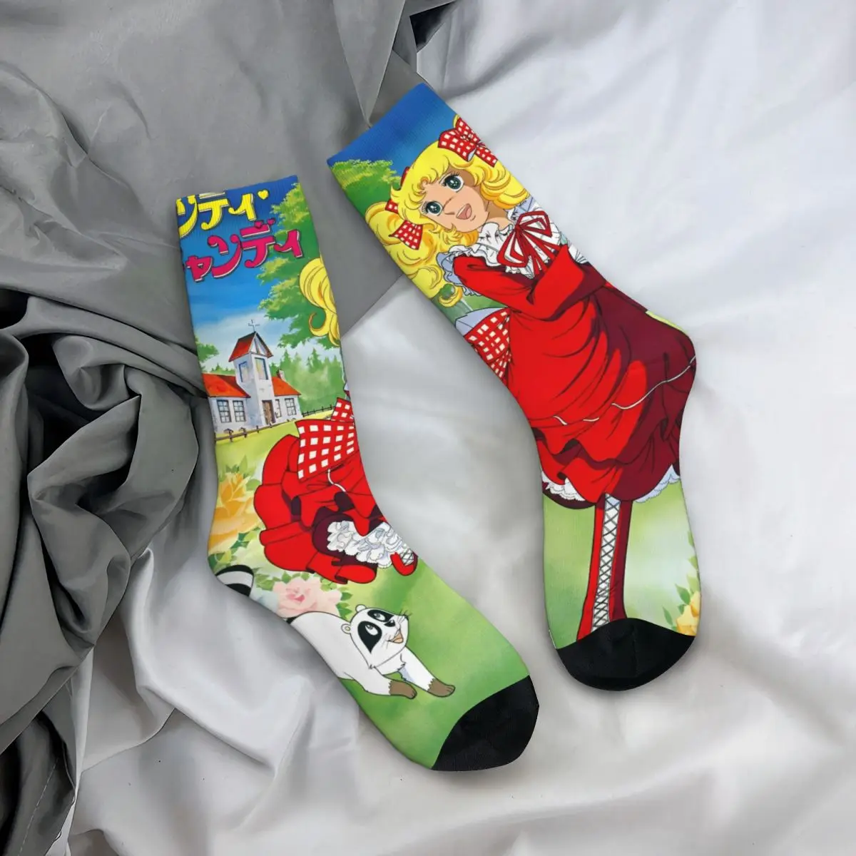 Desenhos animados Anime Soccer Socks para homens e mulheres, Candy Candy, Kawaii, Poliéster Crew Socks, Sweat Absorbing, Casual, Japão