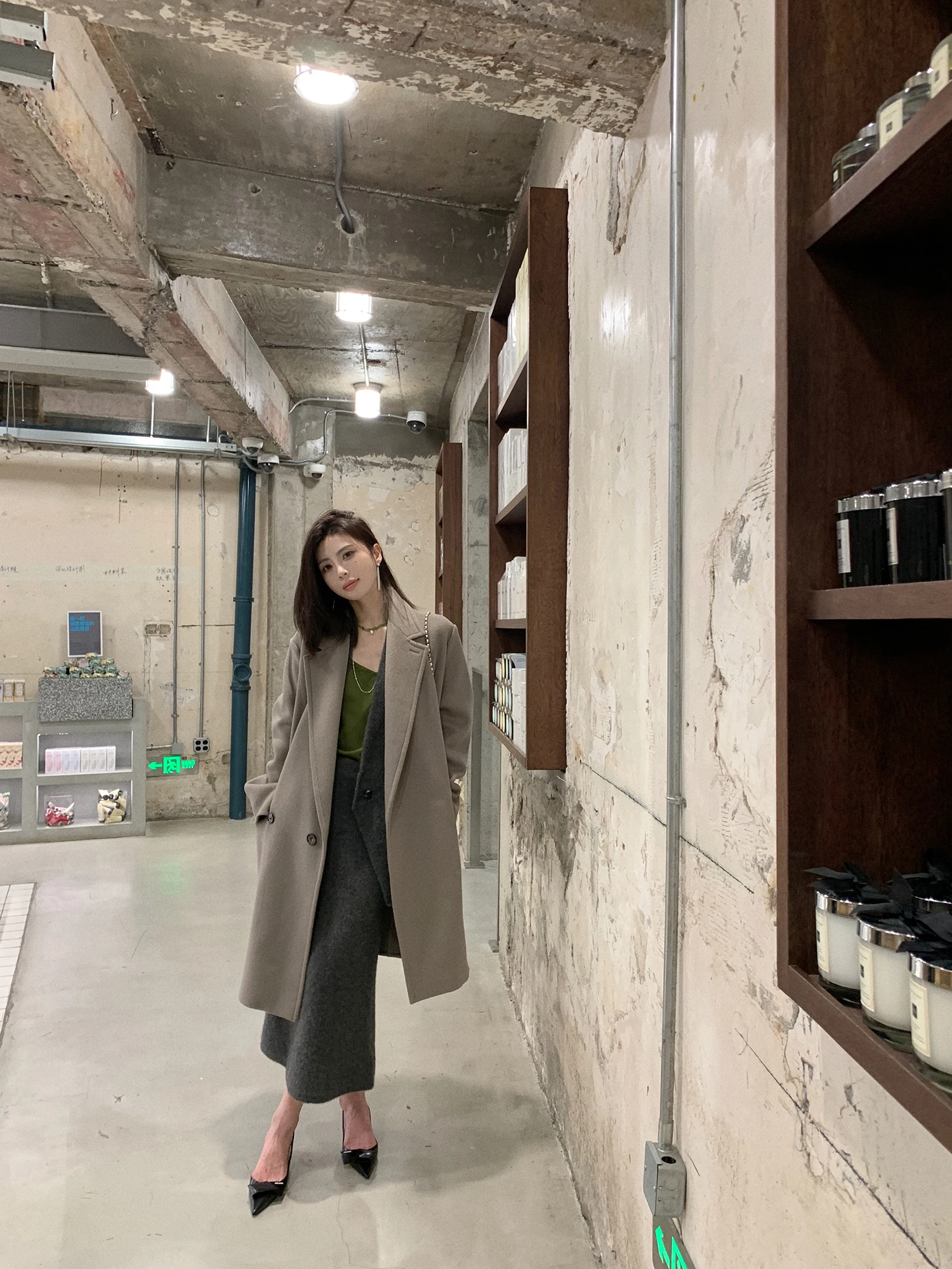 

Luxury Rabbit Fur Double-breasted A-line Coat Asm Anna High-end Specific BV Sle Commute Woolen Outerwear Long Sve Suit C...