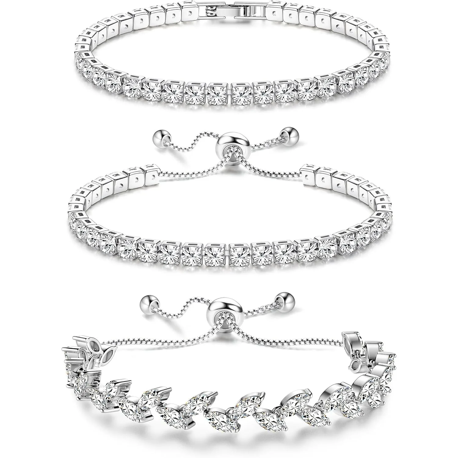 Bobisty Tennis Bracelets For Women Silver Plated Bracelet Stack Cubic Zirconia CZ Adjustable Stackable Bracelets Jewelry Gifts