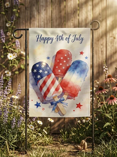 4th of July Garden Flag 12x18 Inch, Popsicles Double Sided Flag for Yard Outdoor RRI