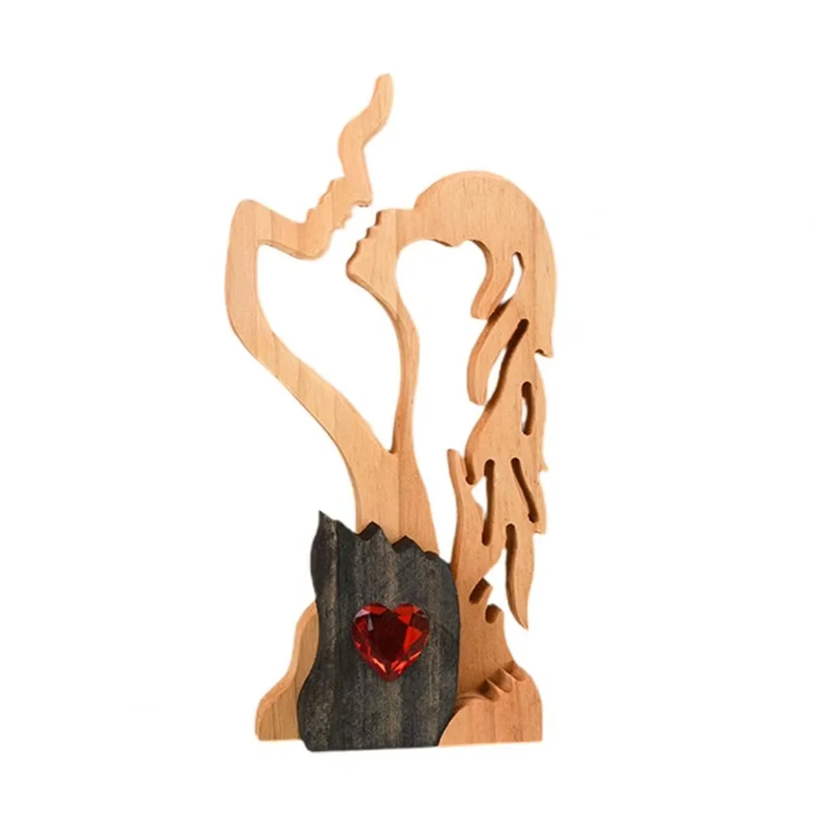 

HHTL Wooden Ornament Wooden Couple Statue for Home Decor Abstract Kissing Couple Figurine Eternal LoveSculpture Valentine'S