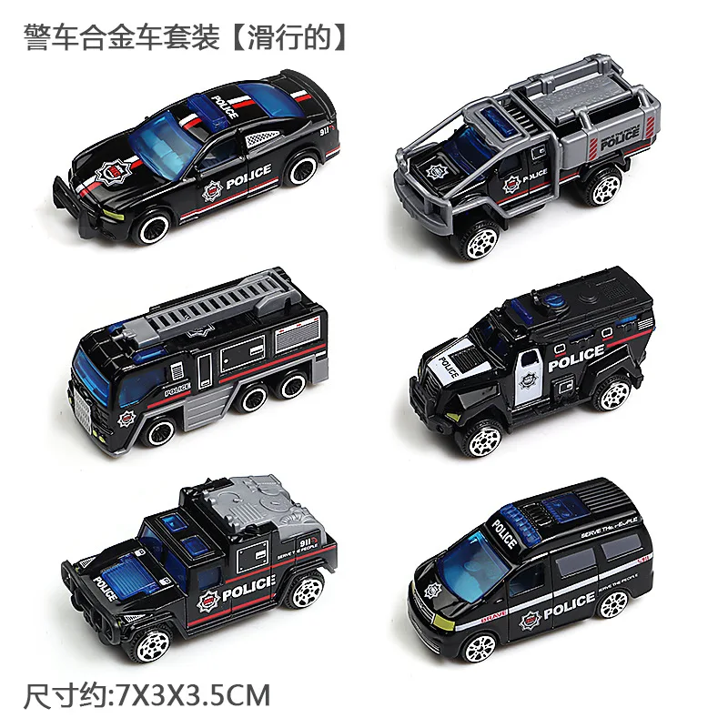 

Children's Alloy Toy Boy Police Fire Ladder Car Sliding Military Model Car Set