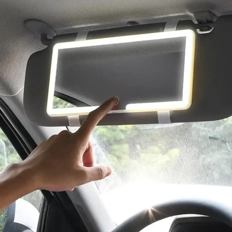 HD Mirror Car LEDMakeup Mirror regolazione a tre ingranaggi piastra per visiera parasole interno RearMirror dimmerabile Touchscreen specchio da