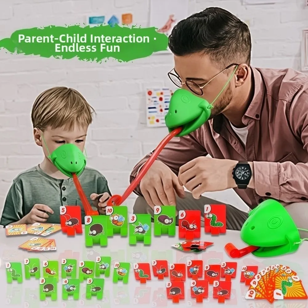 

Funny Frog Mask Wagging Tongue Games Two/Four People Parent-Unisex Interaction Frog Mask with Blow Tongue with Cards