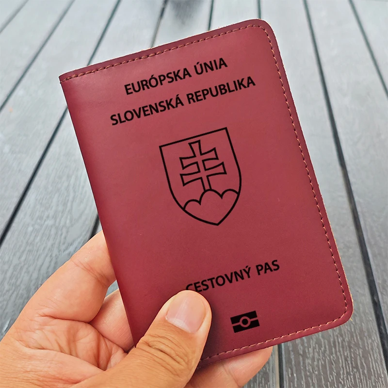 Handmade Genuine Leather The Slovak Republic Passport Cover Holder Personalized Engraved Name Slovakia  Travel Passport Case