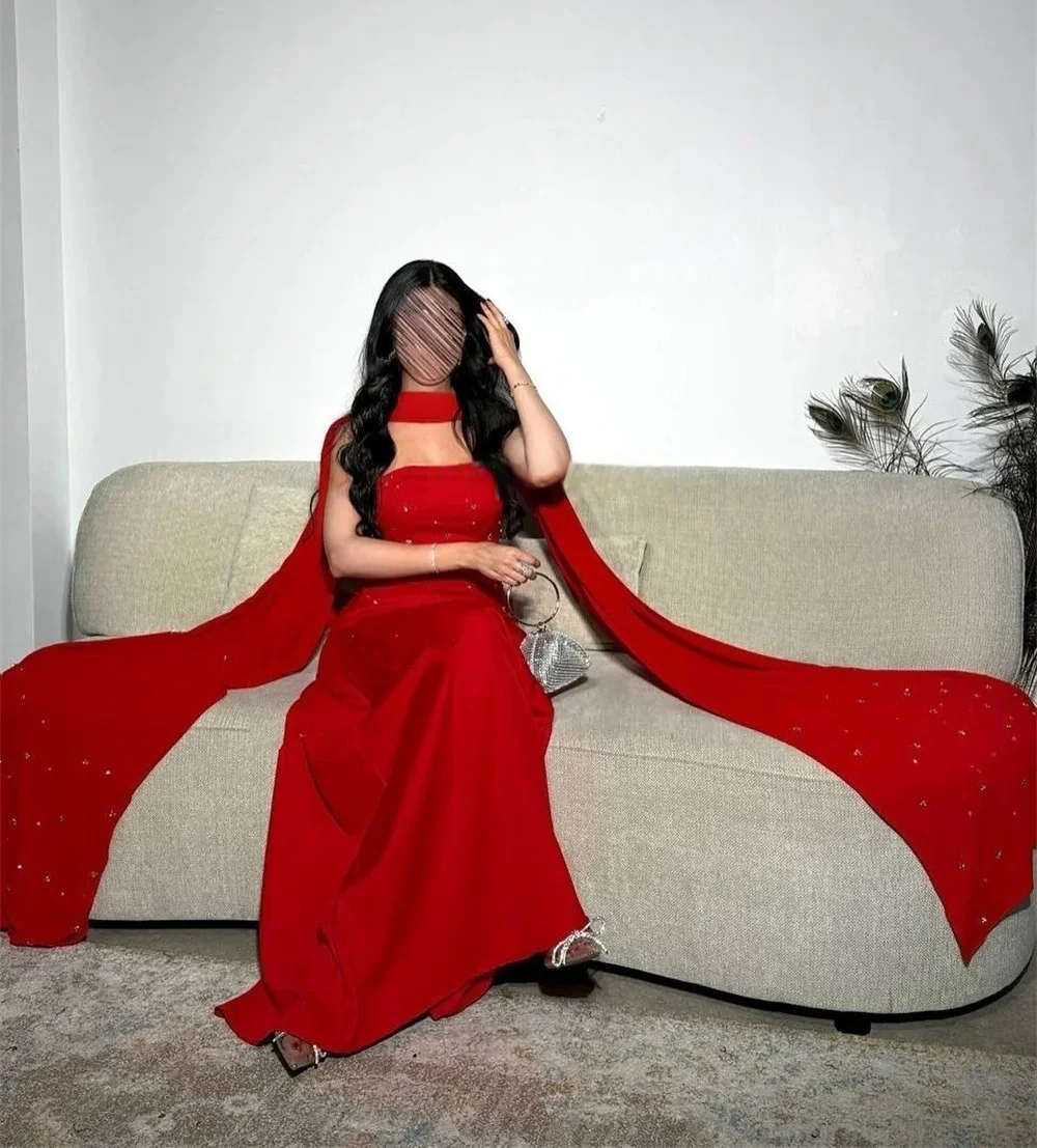 Robe de soirée longue en mousseline de soie rouge perlée, sur mesure, Pastrol, Jersey unisexe, rétro, dubaï, saoudien, arabe, bal personnalisé