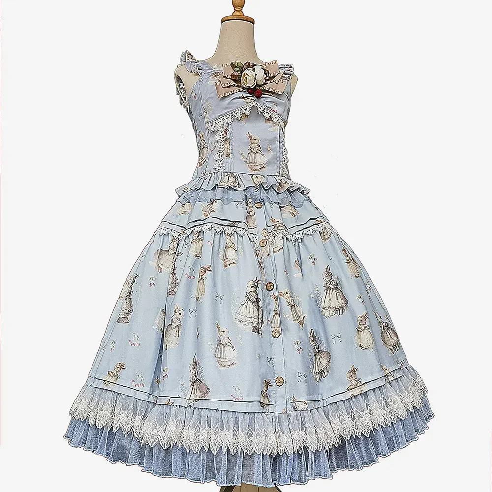 Miss Bunny ~ słodki gorset Lolita z nadrukiem i długie zestaw spódnic od Infanta