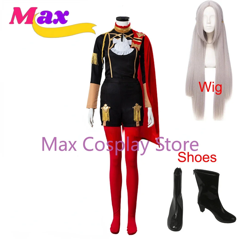Max Cosplay Three Houses Edelgard Fancy Battle Stage Girls Cosplay Kostüm Erwachsene Frauen Outfit Top Shorts Umhang Lagerware Halloween