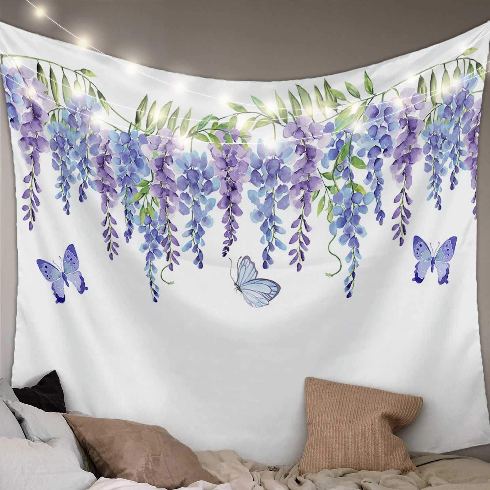 Spring Flower Wisteria Butterfly Tapestry Wall Hanging Boho Wall Tapestry Bedroom Living Room Decor Hanging Cloth