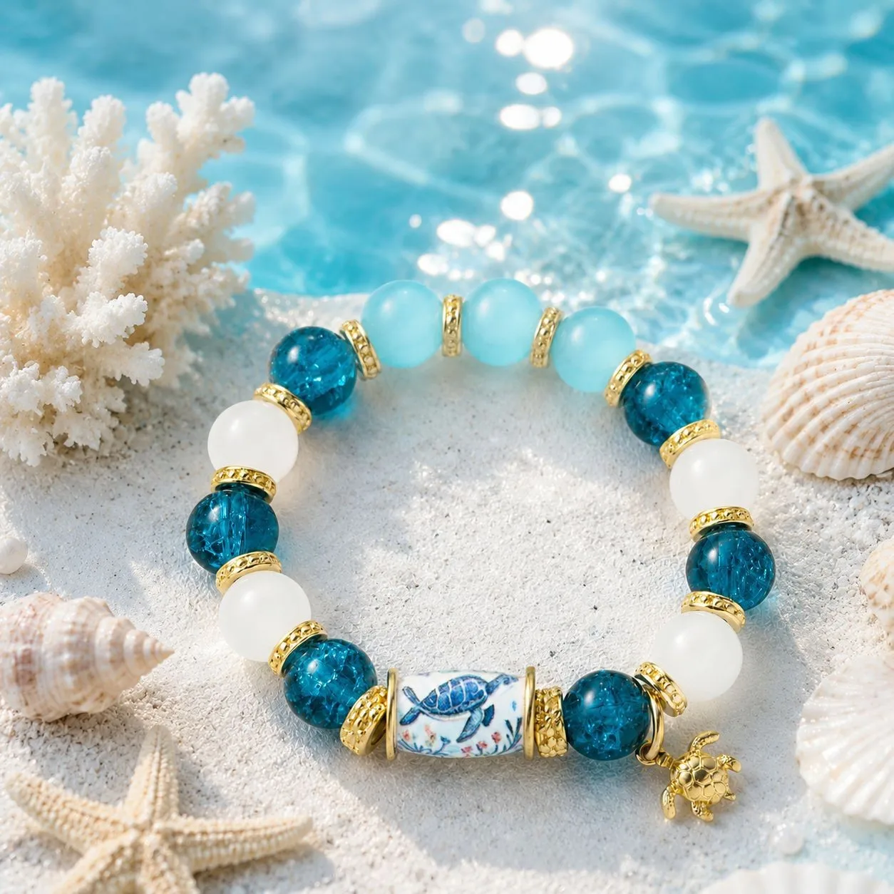 Fashion Sea Colorful Beads Animals Bracelet Unique Ocean Animals Pendant Resilient Clear Bracelet Handcrafted Gift Anniversary
