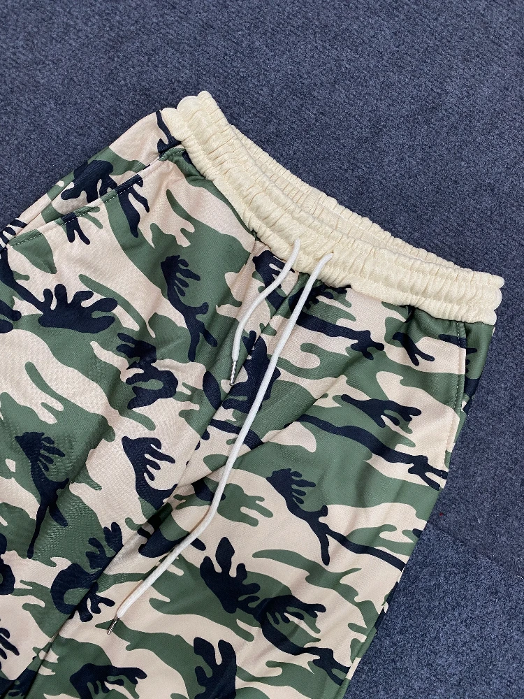 سراويل كاجوال للجنسين بألوان متباينة مموهة، عصرية ومتعددة الاستخدامات، سراويل واسعة الساق كبيرة الحجم منخفضة الخصر مع رباط