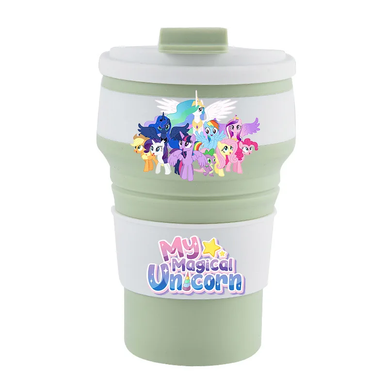 Пищевая силиконовая складная чашка My Little Ponys с крышкой, портативные чашки для воды в стиле аниме, уличная бутылка для воды для путешествий, кемпинга, Kawaii