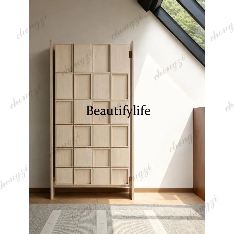 Italian minimalist Nordic solid wood living room storage wine cabinet simple storage display cabinet vertical
