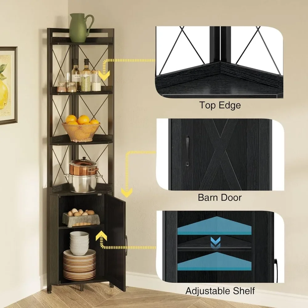 Estante de canto rústico com armazenamento, 5-Tier Plant Rack