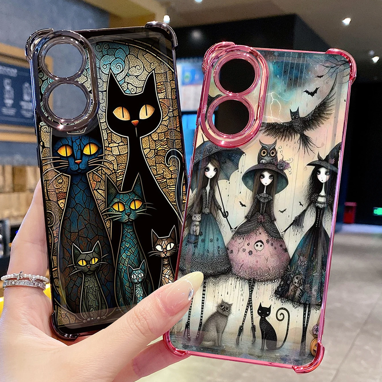 Для совместимости с Reno13 Reno12 Reno11 F Reno 6 Z 5G Black Cat Magic Girls Прозрачный чехол с защитой от падения