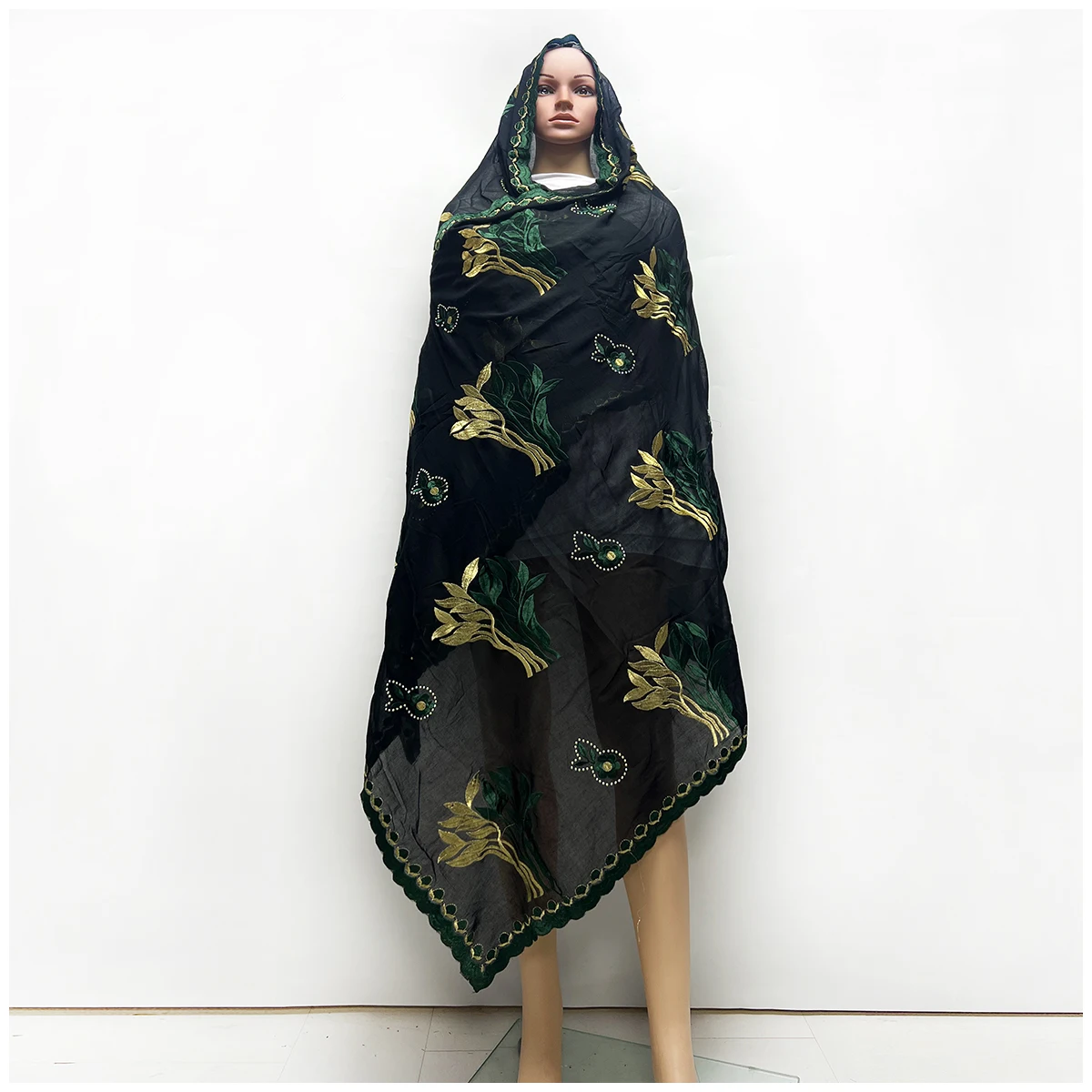 ดูไบสไตล์ที่ยอดเยี่ยมแอฟริกันผู้หญิงฮิญาบมุสลิมผ้าพันคอผ้าฝ้าย 100% เรยอนด้ายฝ้ายปักผ้าพันคอคุณภาพสูง