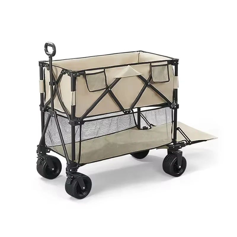 Outdoor Garden Multifunctional Folding Camping Cart Double-Deck Portable Beach Trolley Cart Camping Folding Wagon cart