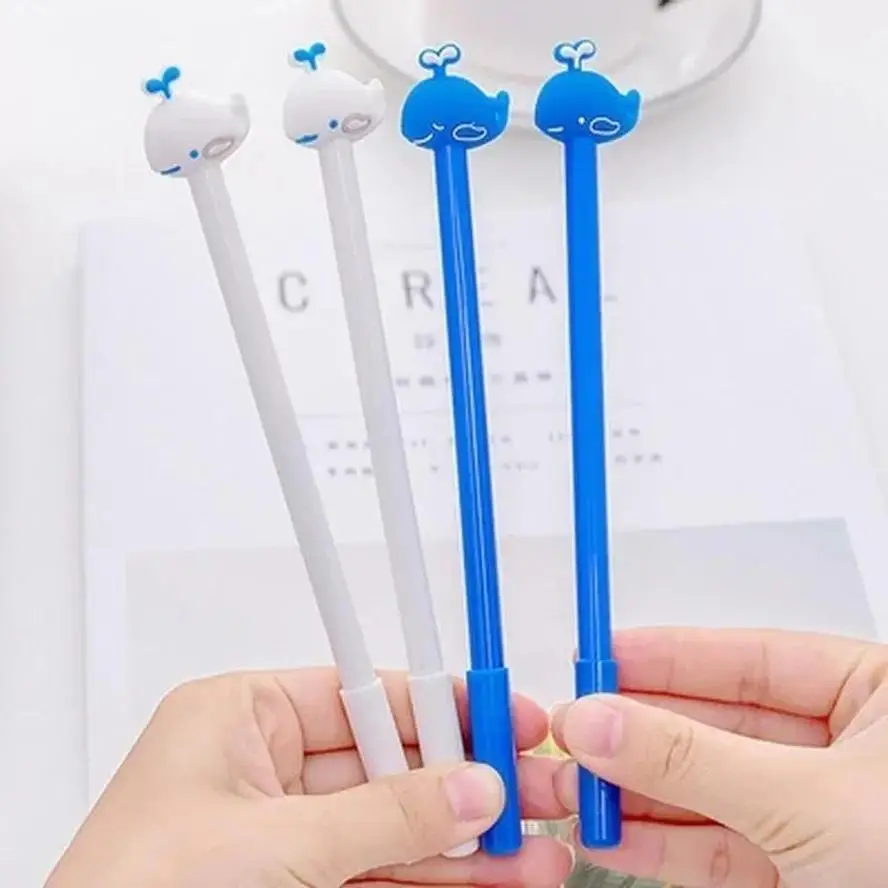 Fuuny New 4Pcs/Set Cartoon Blue Whale Neutral Gel Pen Cute Student School Office Stationery Lovely Kids Holiday Birthday Gift