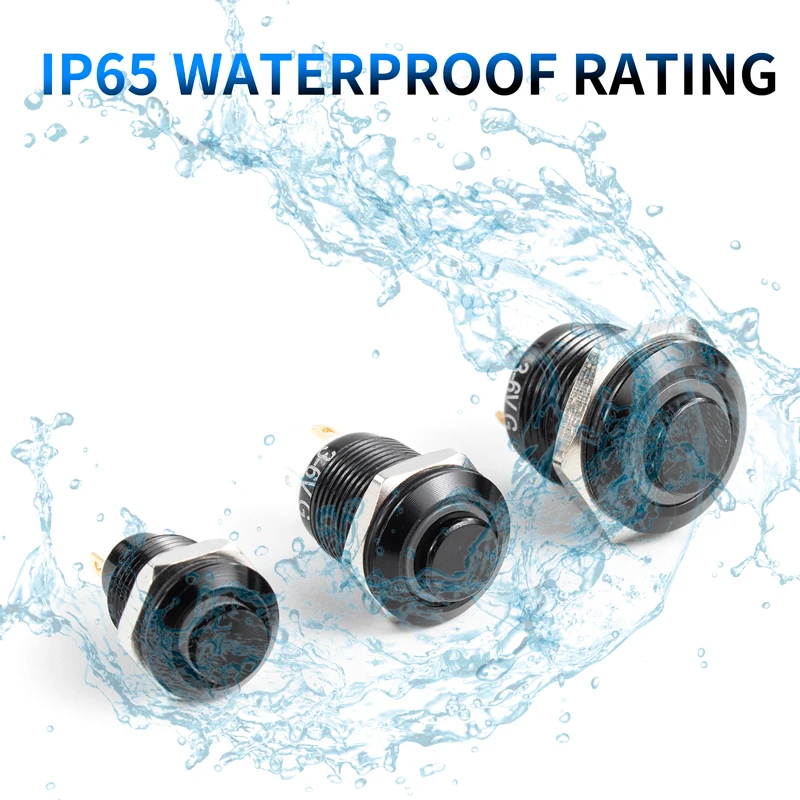 1NO عالية رئيس مقاوم للماء مفتاح بـزر دفع معدني مصباح ليد الذاتي قفل/إعادة تعيين 3/6/12/24/220 فولت 8/10/12/16 مللي متر المؤكسد الأسود ZiiZ